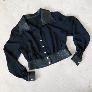 Vintage leather trim crop top S-M